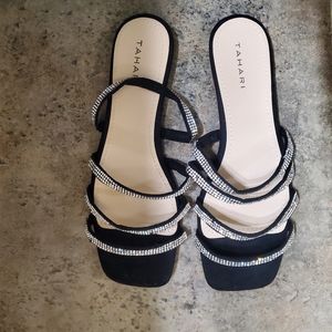 Dress Sandal Flats. Tahari, style Nuvia, black with clear rhinestone. Size 7.5.
